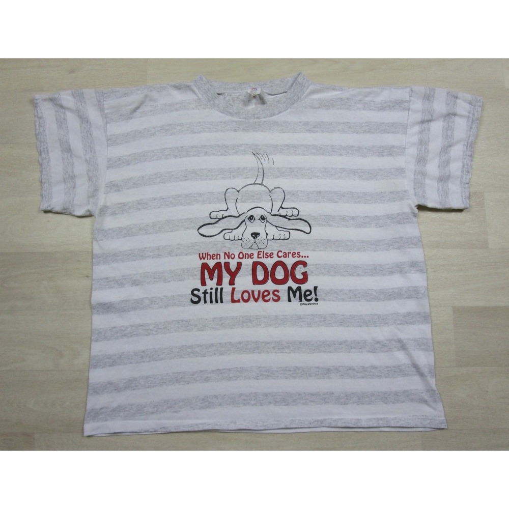Vintage 90s Dog Lover Novelty T-Shirt (L) Boxy Stripe "My Dog Still Loves Me"